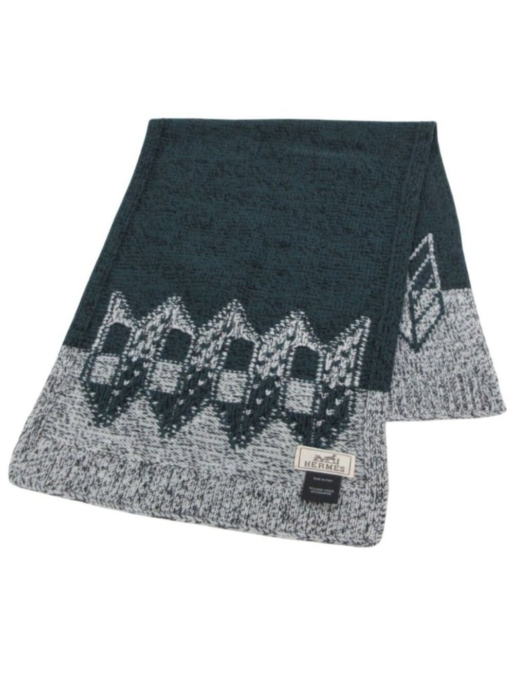 Hermes Scarf Wool Cashmere Nordic Pattern Green Gray